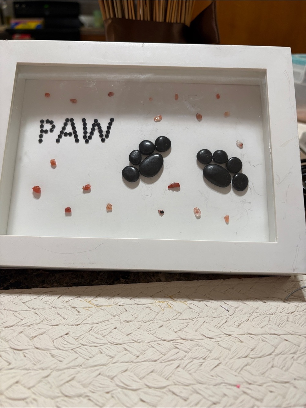 Paw prints frame 5 by 7 beautiful for dog lovers.i is hand made with sea glass.